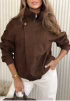 Krátka zamszowa Bunda z kołnierzem Feeling Cold čokoládová