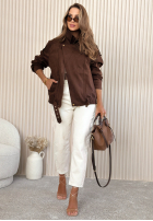 Krátka zamszowa Bunda z kołnierzem Feeling Cold čokoládová