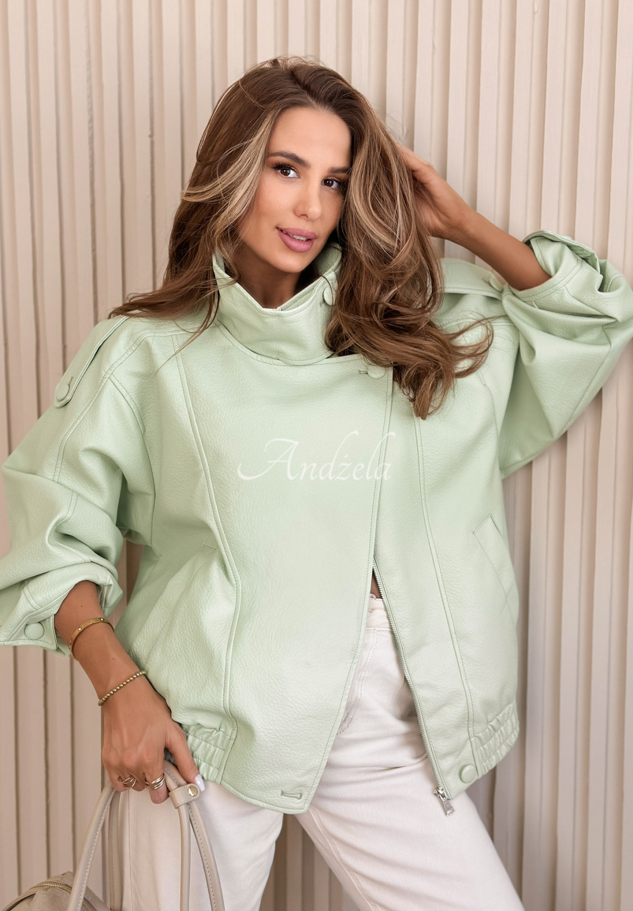 Kožená bunda bomberka Messy pistaciová