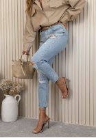 Nohavice džínosové mom fit z przetarciami Alfie modré