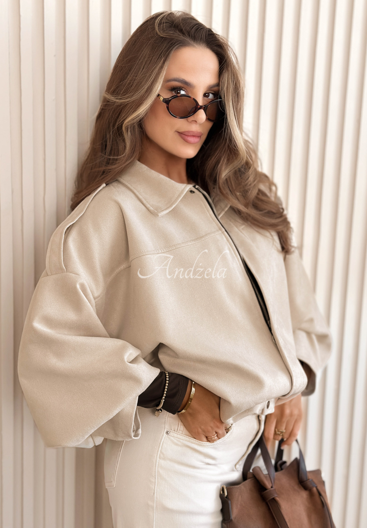 Semišová oversize bomber bunda Early Season béžová