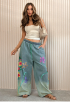 Lekkie Nohavice wide leg z haftami Rosamere svetlomodré