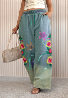 Lekkie Nohavice wide leg z haftami Rosamere svetlomodré