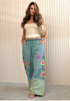 Lekkie Nohavice wide leg z haftami Rosamere svetlomodré