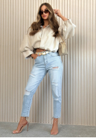 Nohavice džínosové mom fit z przetarciami Laurent svetlomodré