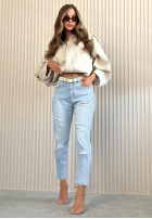 Nohavice džínosové mom fit z przetarciami Laurent svetlomodré