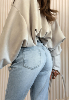 Nohavice džínosové mom fit z przetarciami Laurent svetlomodré