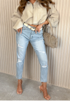 Nohavice džínosové mom fit z przetarciami Laurent svetlomodré