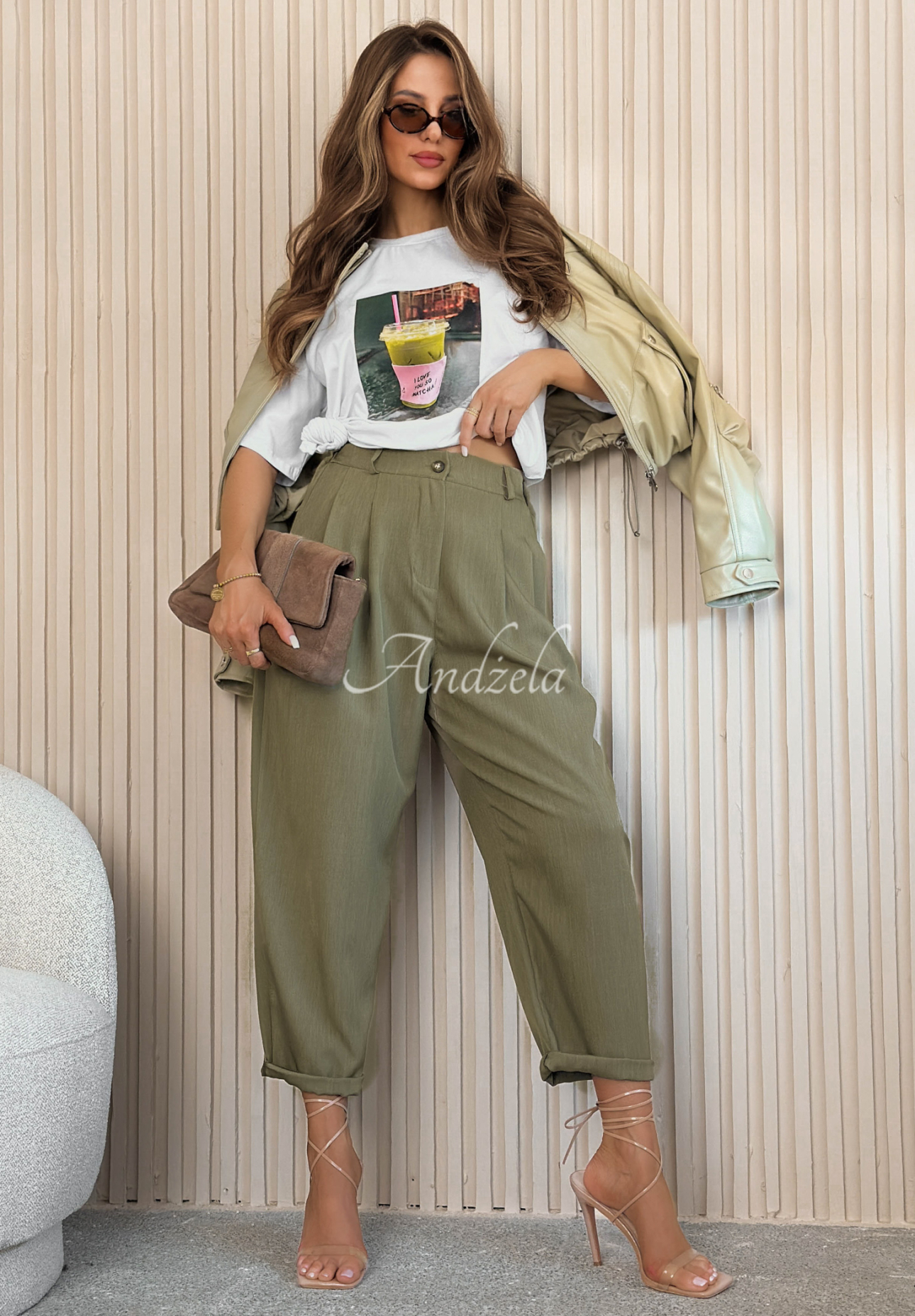 Látkové nohavice s viskózou Maren zelené