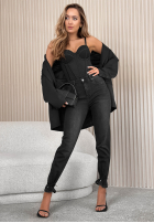 Nohavice džínosové mom fit Boldly Be You tmavosivé