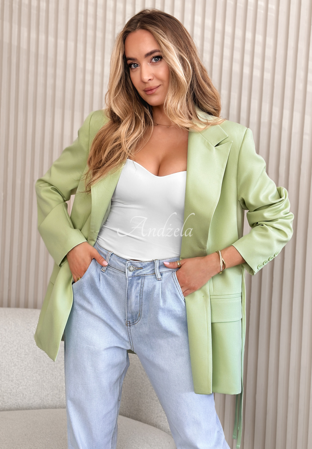 Sako z wiązaniem She Believed It pistaciová