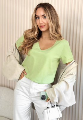 Bavlnen&eacute; tričko s v&yacute;strihom Mariella pistaciov&yacute;