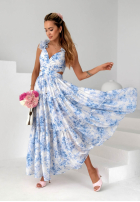 Kwiecista Šaty maxi na ramiączkach z falbankami Prudence biało-ružová