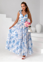 Kwiecista Šaty maxi na ramiączkach z falbankami Prudence biało-ružová
