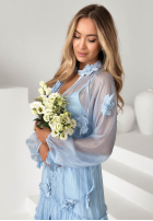 Šaty maxi z tencelu z falbankami i kwiatami Isenelle blankytná