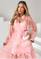 Šaty maxi z tencelu z falbankami i kwiatami Isenelle blankytná