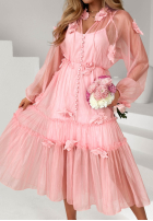 Šaty maxi z tencelu z falbankami i kwiatami Isenelle blankytná