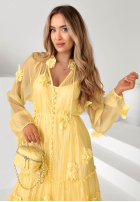 Šaty maxi z tencelu z falbankami i kwiatami Isenelle blankytná