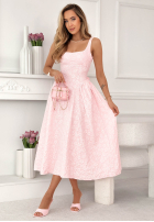 Rozkloszowana Šaty midi z kwadratowym dekoltem Aurelie púdrovo ružová