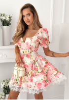 Kwiecista Šaty z bufkami i koronką Clementine žltá