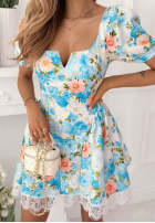 Kwiecista Šaty z bufkami i koronką Clementine žltá