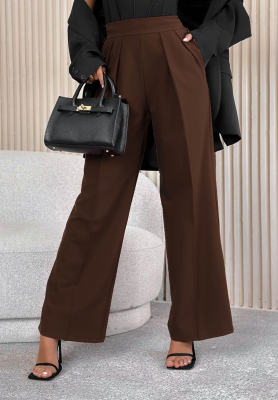 Elegantn&eacute; nohavice wide leg After You Left čokol&aacute;dov&eacute;