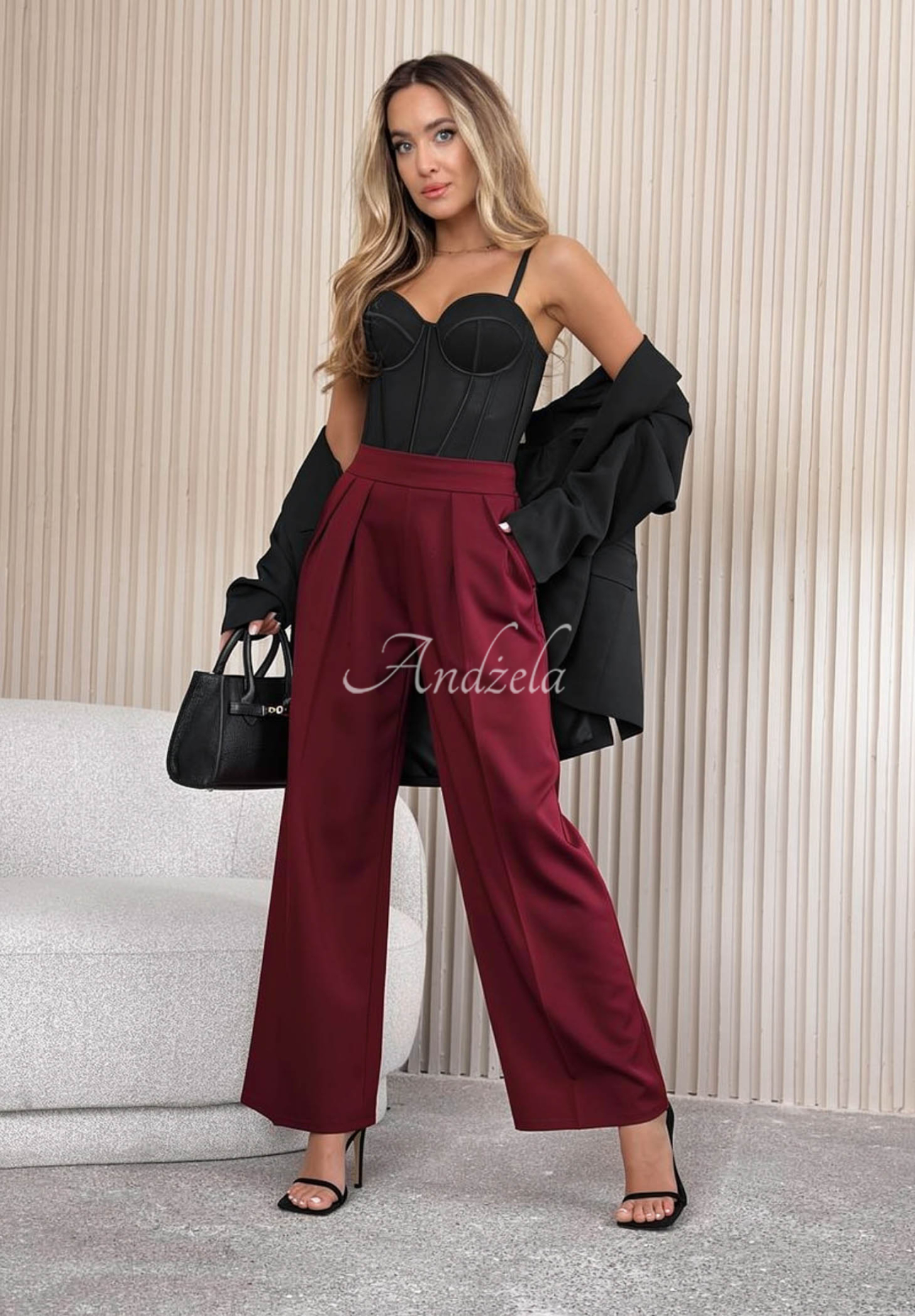 Elegantné nohavice wide leg After You Left bordové