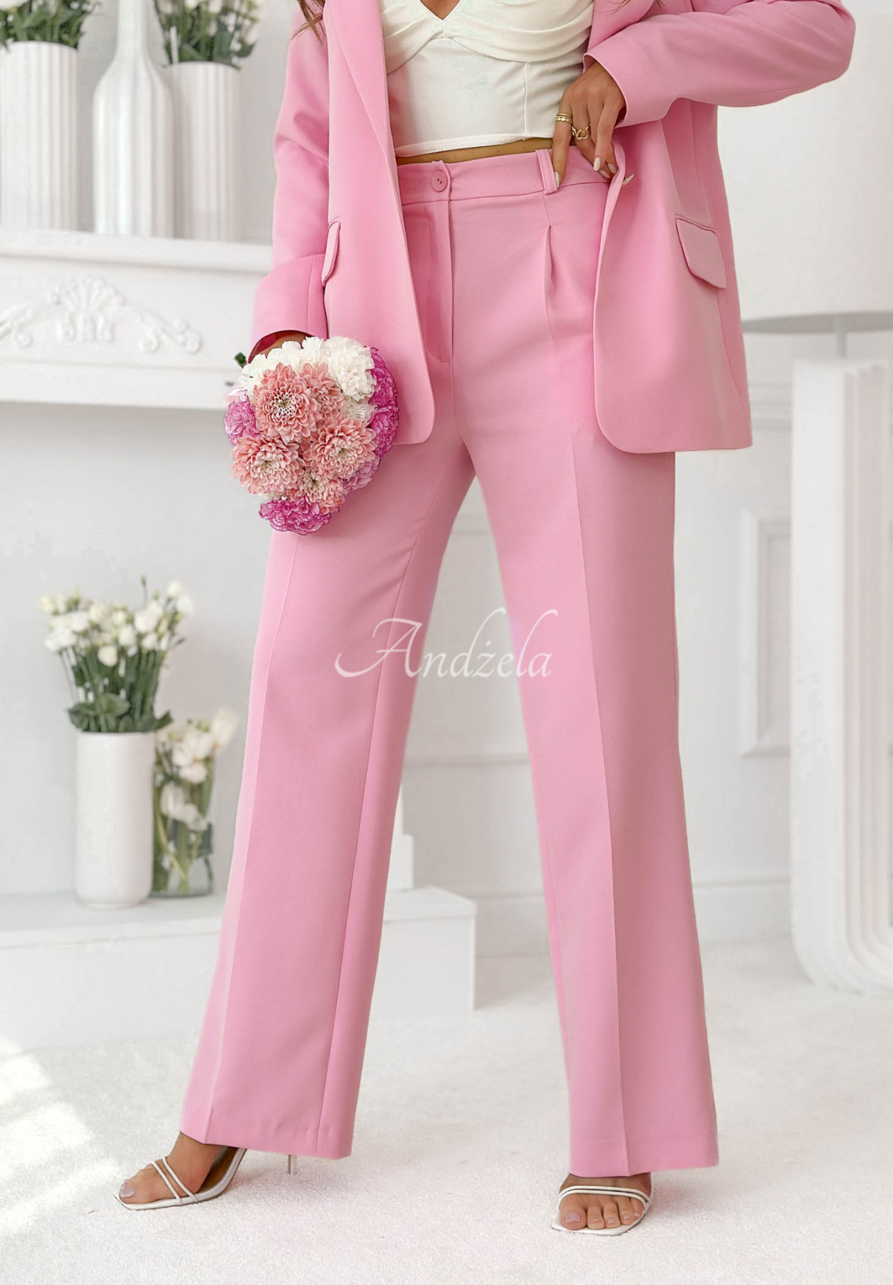 Elegantné nohavice wide leg z viskózy Perfect Timing púdrovo ružová