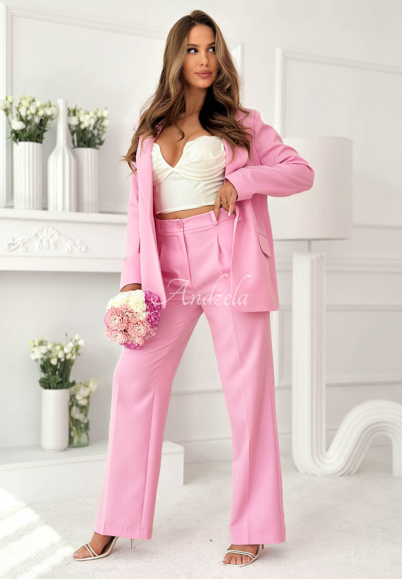 Elegantné nohavice wide leg z viskózy Perfect Timing púdrovo ružová