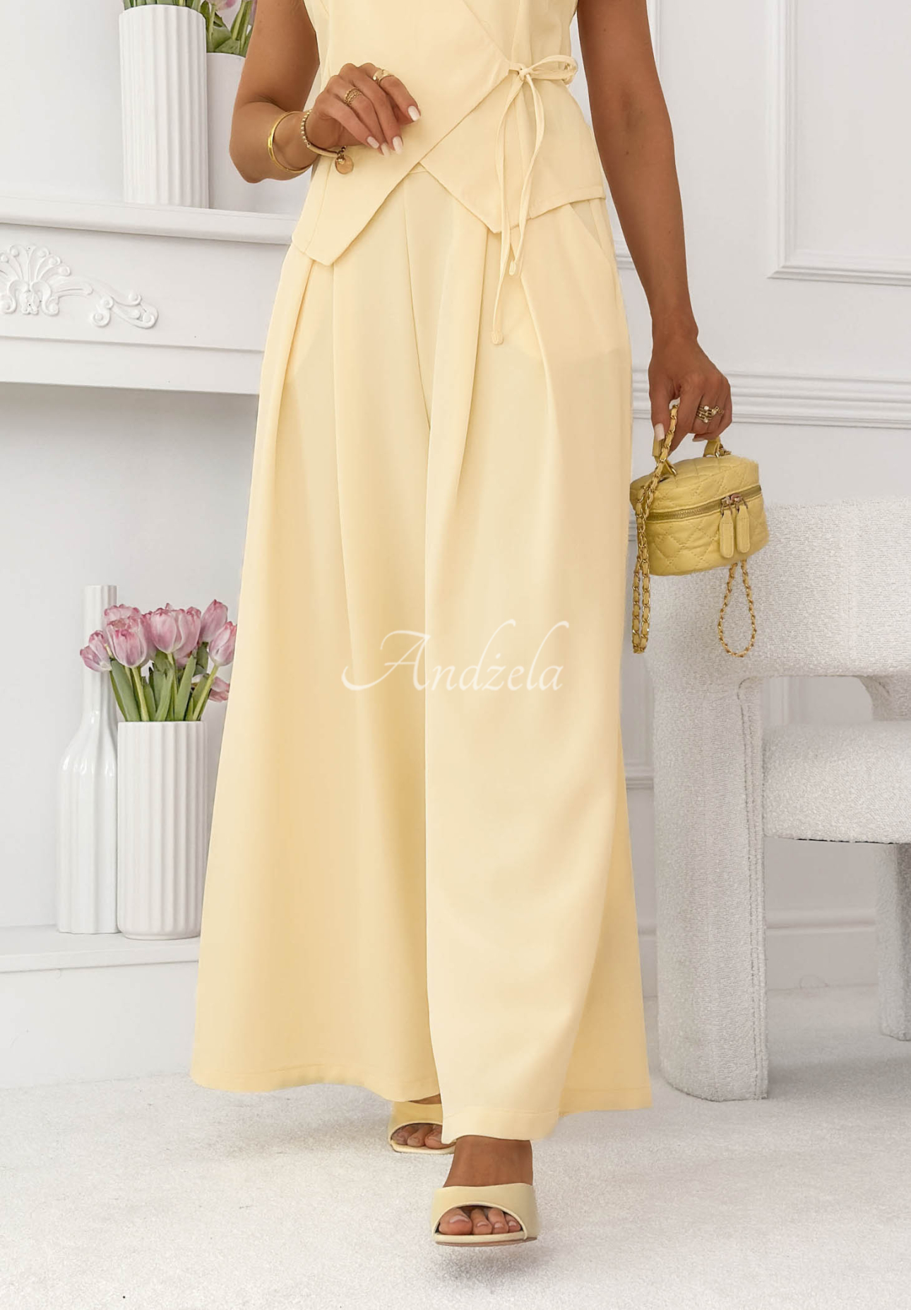 Elegantné nohavice wide leg Aracelii žlté