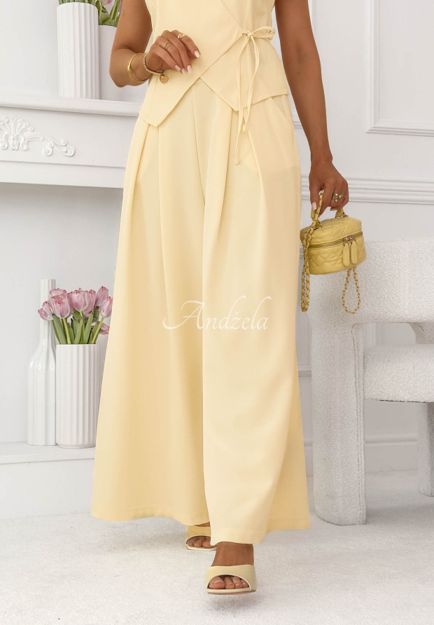 Elegantn&eacute; nohavice wide leg Aracelii žlt&eacute;