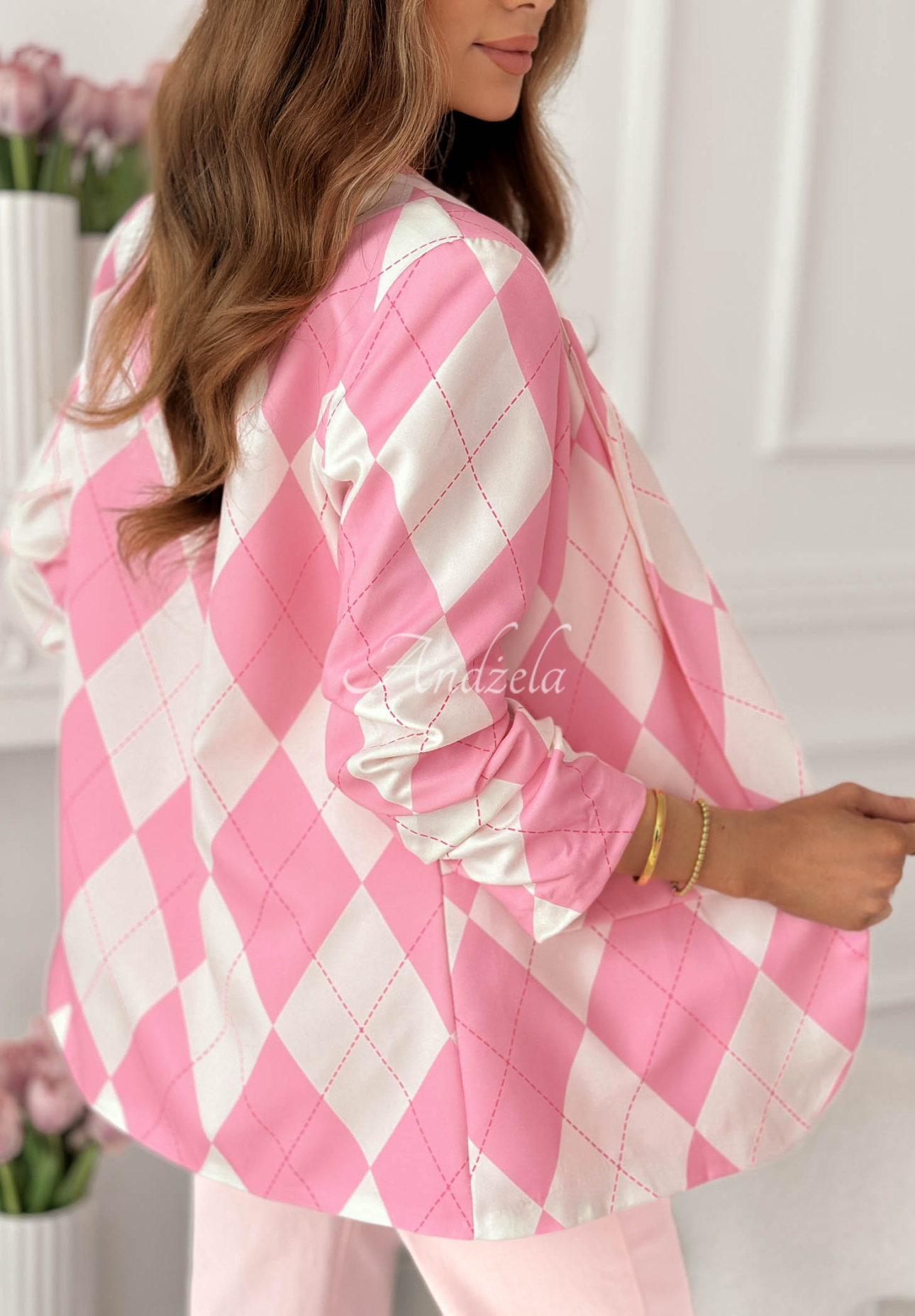 Sako s kosoštvorcami Sharon ružová