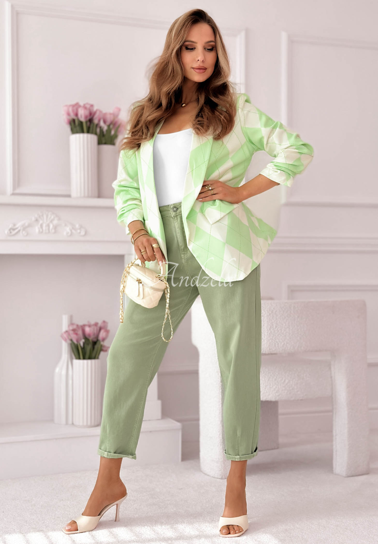 Sako s kosoštvorcami Sharon pistaciová