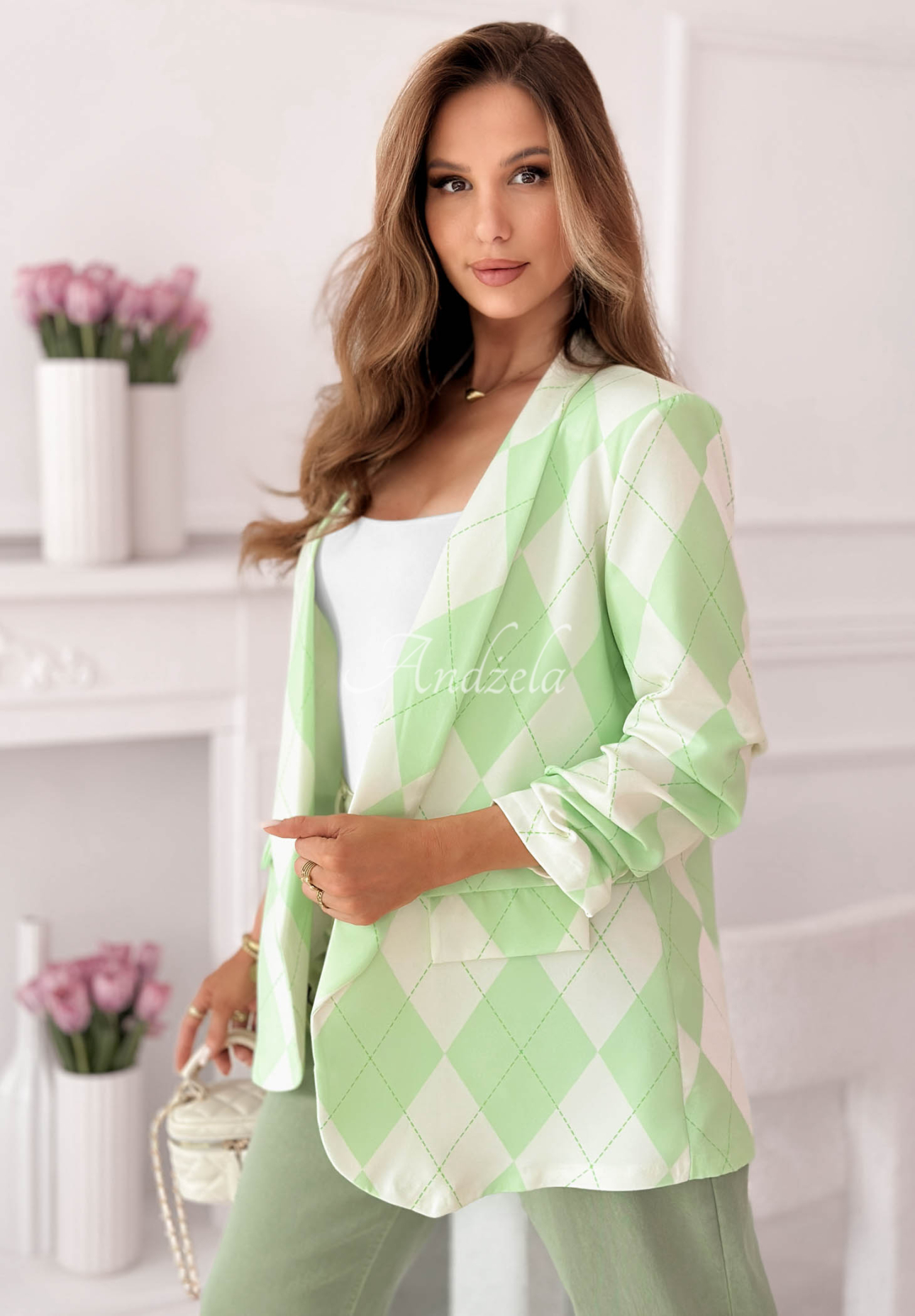 Sako s kosoštvorcami Sharon pistaciová