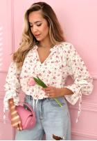 Kwiecista Blúzka z wiązaniem Nellie Biela