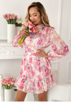 Kwiecista Šaty z falbankami Magnolia biało-ružová