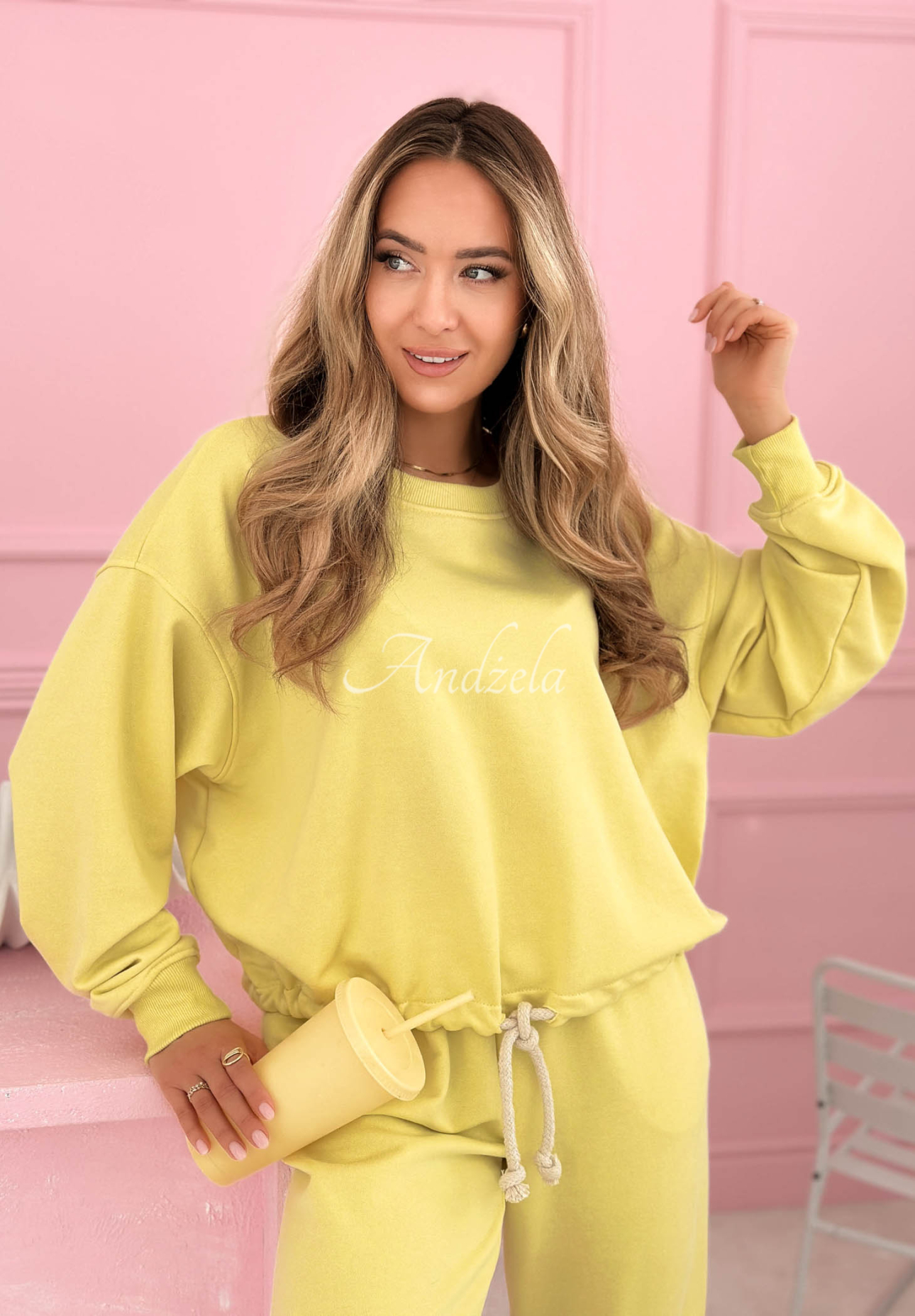 Bavlnená tepláková súprava mikina a nohavice Denise banánový