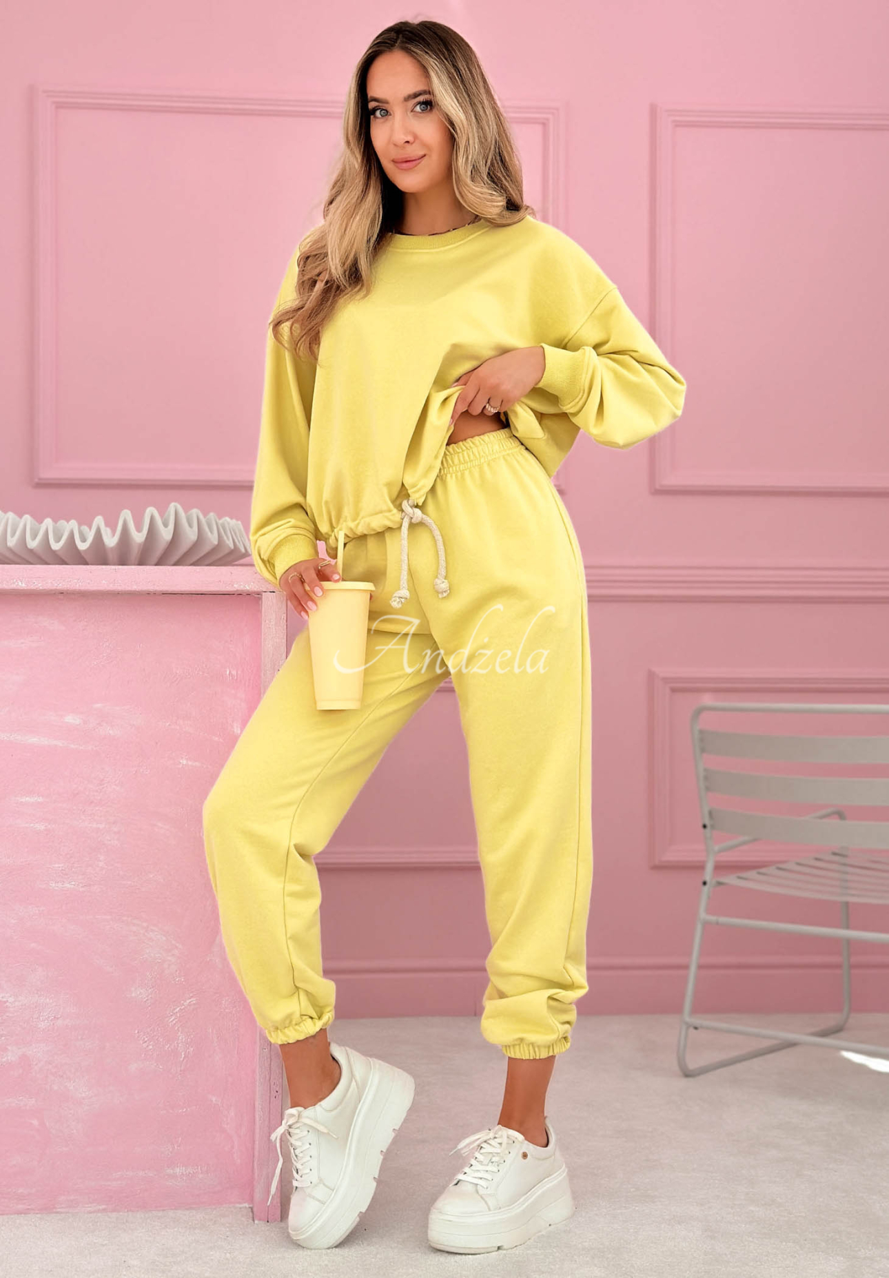 Bavlnená tepláková súprava mikina a nohavice Denise banánový