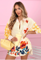 Satynowa Košeľa w paski i kwiaty Clover žltá