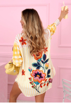 Satynowa Košeľa w paski i kwiaty Clover žltá