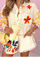 Satynowa Košeľa w paski i kwiaty Clover žltá