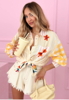 Satynowa Košeľa w paski i kwiaty Clover žltá