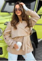 Krótki trencz z paskiem Nerissa olivový