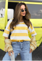 Tričko z dekoltem w paski Blaire biało-ružový