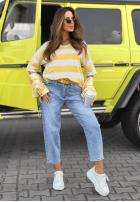 Tričko z dekoltem w paski Blaire biało-ružový