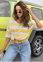 Tričko z dekoltem w paski Blaire biało-ružový