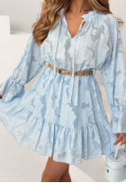 Šaty mini z falbankami i paskiem Abigail blankytná