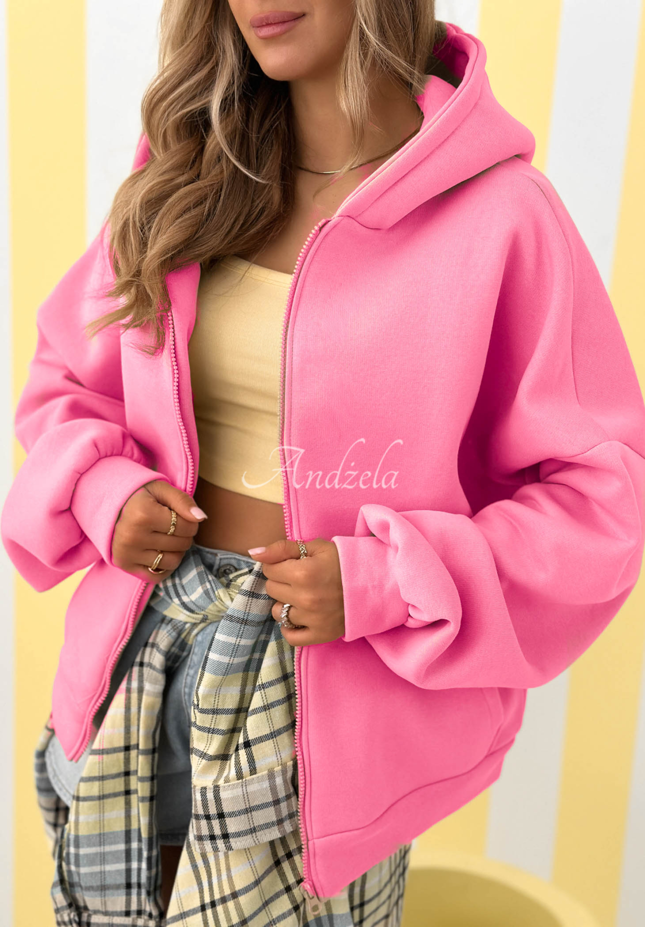 Mikina s kapucňou oversize Don't Tell ružová