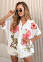 Košeľa z nadrukami Hibiscus Biela