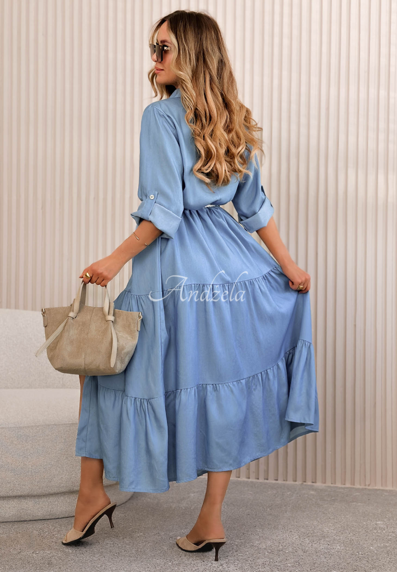 Košeľové šaty maxi Helene modrá